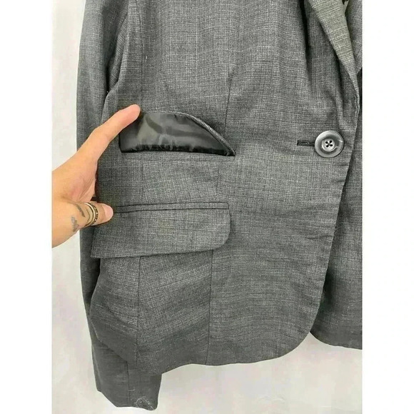 Apt 9 Gray Plaid One Button Blazer Jacket Lined Sz 12 Business Wear - Picture 7 of 8